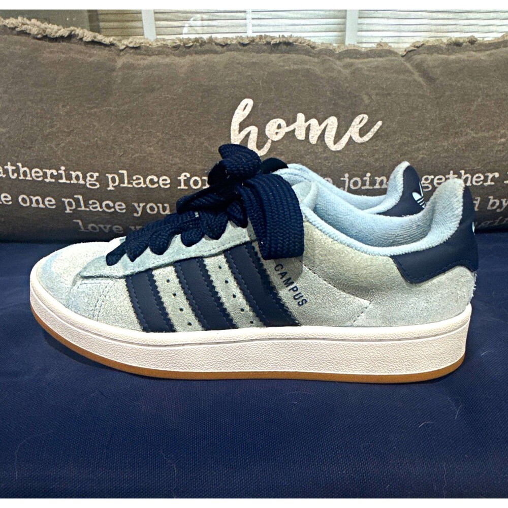 adidas Campus women’s Low Top Suede Lace Up Athletic Sneakers Light Blue Navy